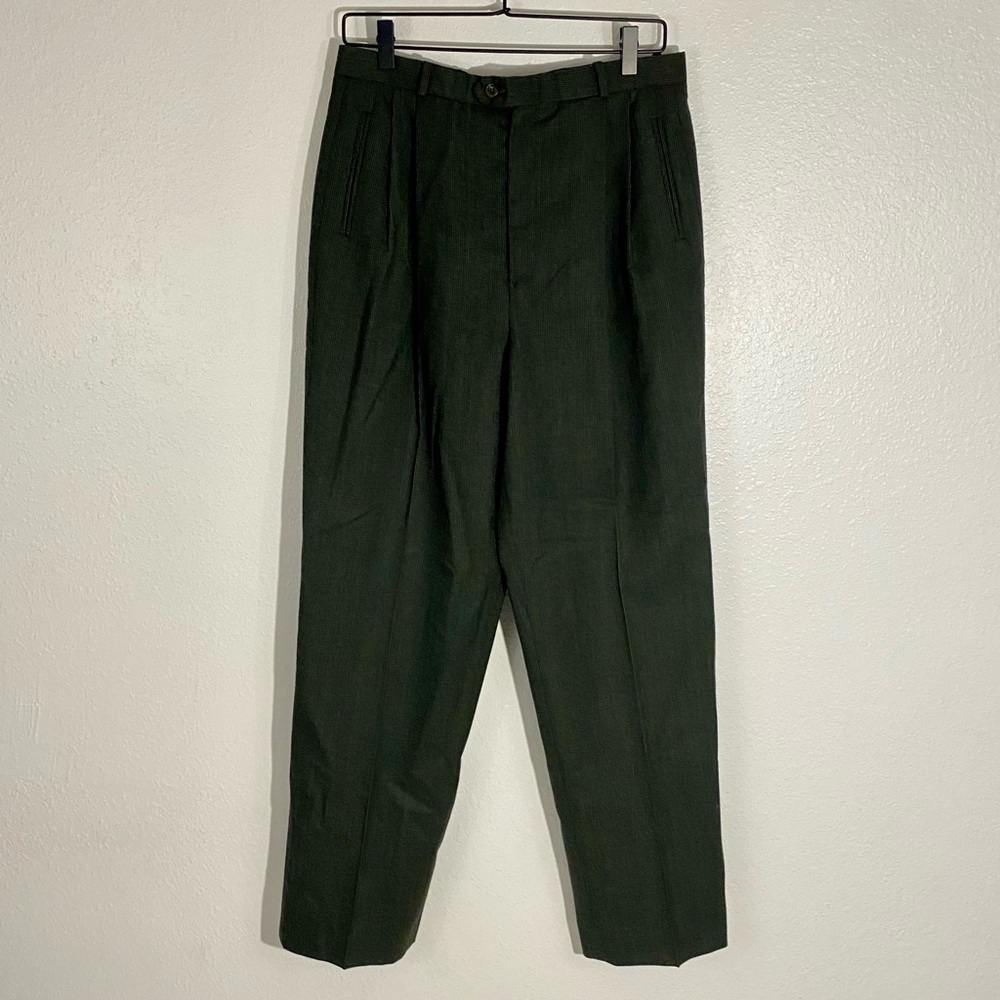 Vintage Barry Bricken Collection Green Black High Waisted Pleated Pants Size 8